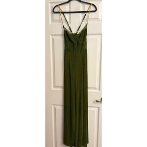 Olive Green Lace Corset Wide Leg Jumpsuit Gold Chain Straps Size Small‎ Bodycon